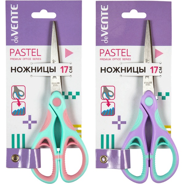 Ножницы канцелярские, 170 мм, симметричные, прорезин. кольца, deVENTE Pastel_2 дизайна