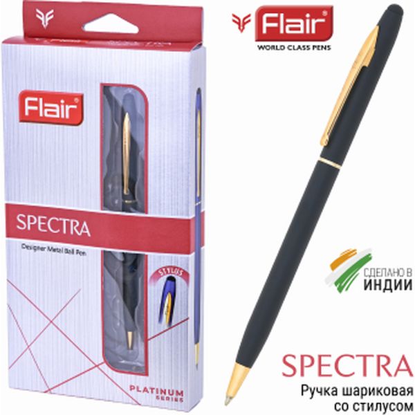 Ручка шариковая подарочная Flair Spectra, поворотный м-м, цв. корпуса черный/золото, 0.8 мм, синяя