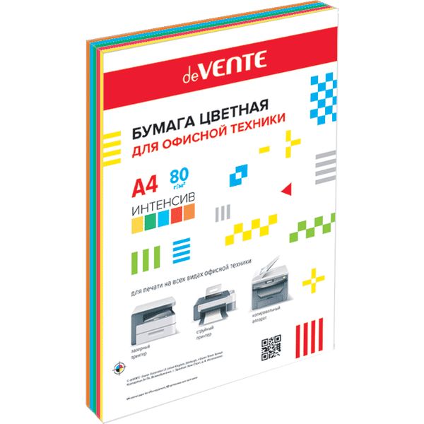 Бумага цветная А4/80/100 л., интенсив, 5 цветов, deVENTE (на картон. подложке) Бумага цветная А4/80/100 л., интенсив, 5 цветов, deVENTE (на картон. подложке)