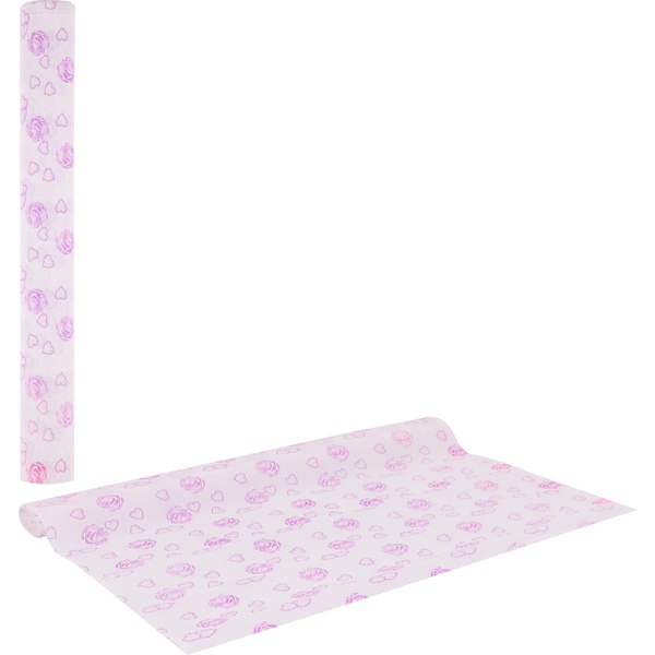 Бумага гофрированная (креповая), 50*250 см, 32 г/м², принт: розовые розы на белом, КОКОС Бумага гофрированная (креповая), 50*250 см, 32 г/м², принт: розовые розы на белом, КОКОС