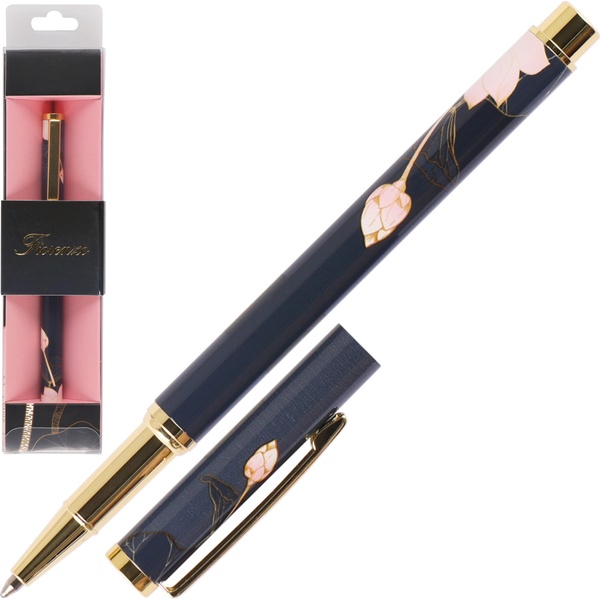 Ручка шариковая подарочная FIORENZO Цветок лотоса на черном, золот. элементы, 0.7 мм, синяя Ручка шариковая подарочная FIORENZO Цветок лотоса на черном, золот. элементы, 0.7 мм, синяя