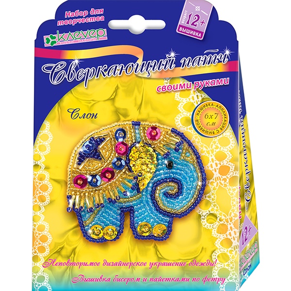 Набор для вышивания бисером. Kлеvер Сверкающий патч_Слон, 12+