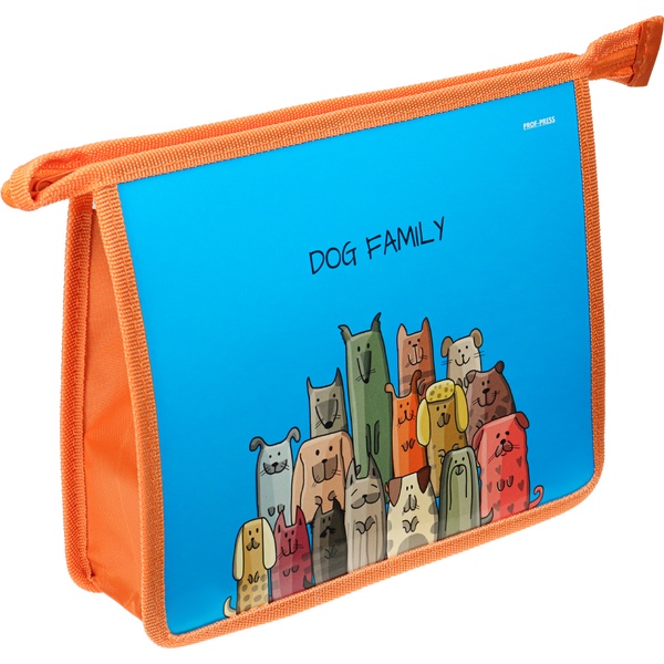 Папка А5 на молнии, 1 отд., PP/картон, прозр./непрозр., печ. 1-ст., Prof-Press Семья собак
