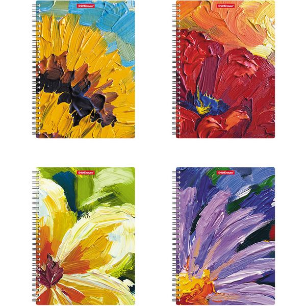 Тетрадь А5, клетка, 80 л., на гребне, 60 г/м², пласт. обложка, ErichKrause Flowers_4 дизайна