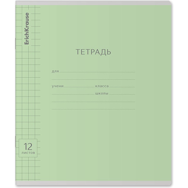 Тетрадь А5, крупная клетка, 12 л., на скобе, 60 г/м², мел. картон, ErichKrause Классика Visio_зеленая