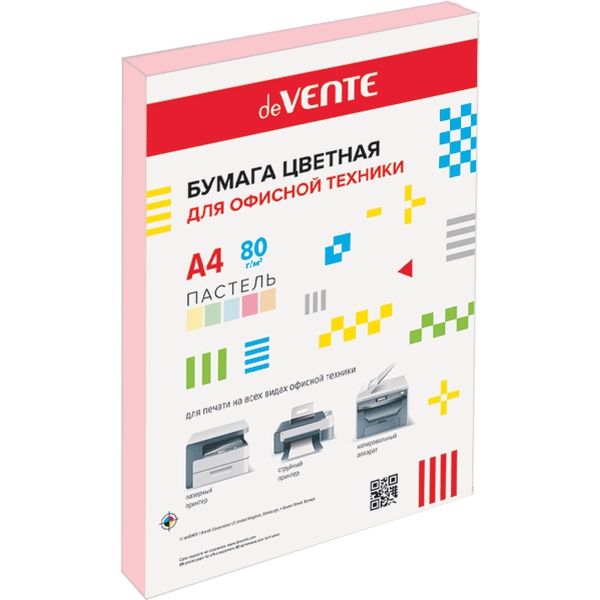Бумага цветная А4/80/50 л., пастельная, розовая, deVENTE Бумага цветная А4/80/50 л., пастельная, розовая, deVENTE