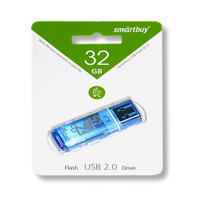 Флеш-накопитель USB 2.0, 32 ГБ, Smartbuy Glossy_голубой