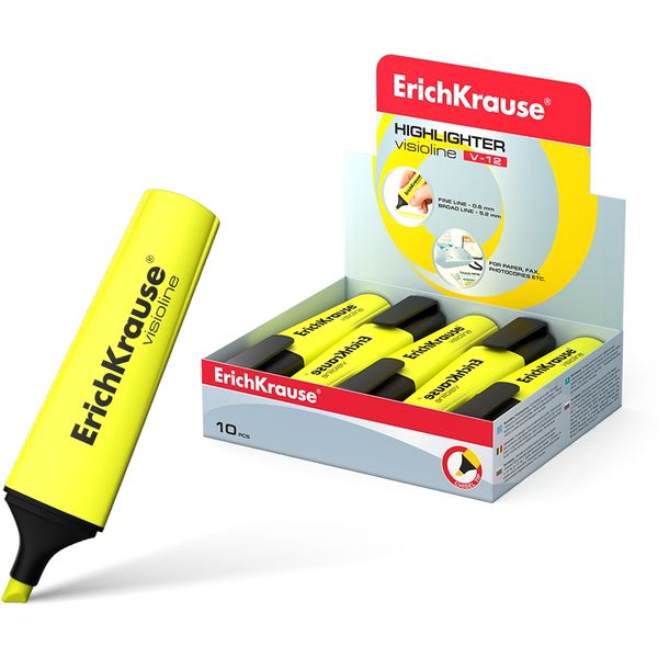 Текстмаркер желтый, неоновый, ШЛ 0.6-5.2 мм, н-к "клин", ErichKrause Visioline V-12