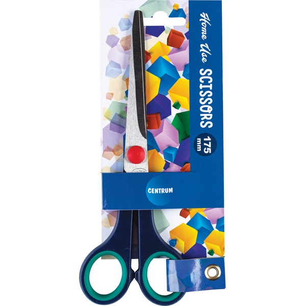 Ножницы 175 мм, классические, прорезин. кольца, черно-бирюзовые, CENTRUM Home Use