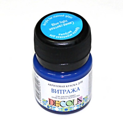 Краска по стеклу и керамике DECOLA, синяя светлая, банка 20 мл Акция!