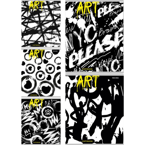 Тетрадь А5, клетка, 48 л., на скобе, 60 г/м², Prof-Press Черно-белое искусство_5 дизайнов 