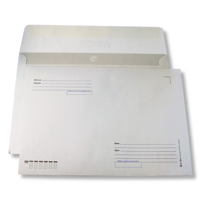 Конверт почтовый С4 (229*324 мм), стрип-лента, поля "Куда-Кому", вн. заливка, 90 г/м²