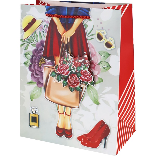 Пакет подарочный, 18*23*10 см, мел. бумага 210 г/м², матовый, Dream cards Красная туфелька 3D Пакет подарочный, 18*23*10 см, мел. бумага 210 г/м², матовый, Dream cards Красная туфелька 3D