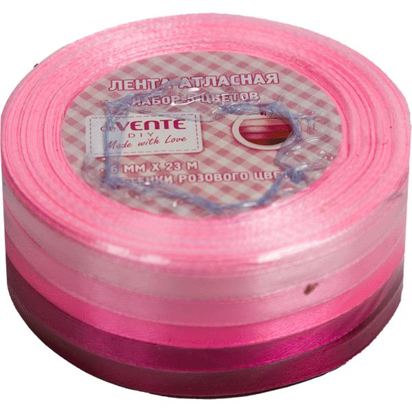 Ленты декоративные атласные, 6 мм* 23 м, розовое ассорти, deVENTE DIY (5 шт.)