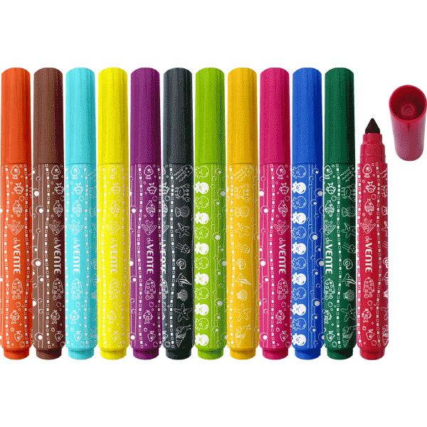 Фломастеры 12 цветов, чернила в/о, вент. колпачок, корп. Jumbo с рис., deVENTE (к/к)