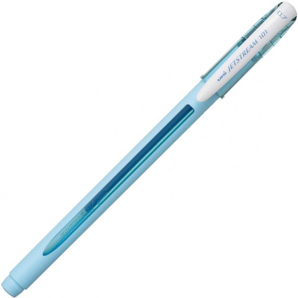 Ручка шариковая синяя, 0.7 мм (подпруж. узел), эрг. грип, шкала, UNI Jetstream SX-101/бирюза