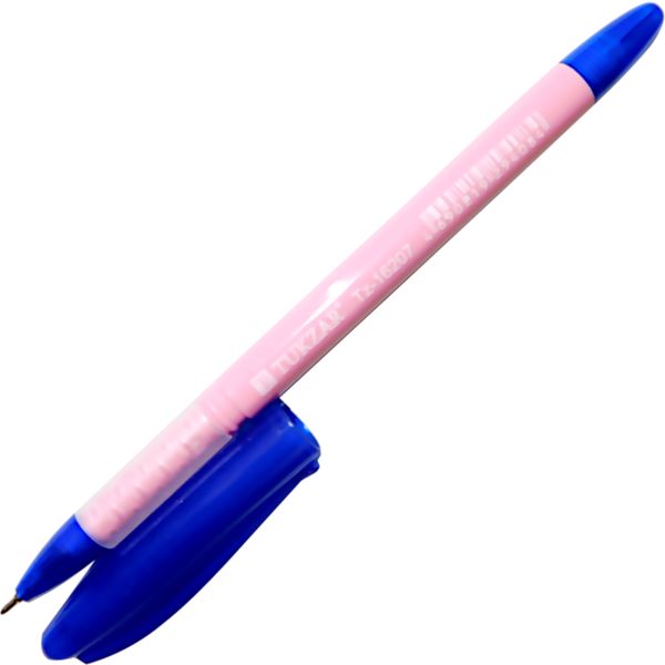 Ручка шариковая синяя, 0.7 мм "игла", четырехгранная, рифл. грип, TUKZAR Oil pen Розовая