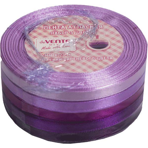 Ленты декоративные атласные, 6 мм* 23 м, фиолетовое ассорти, deVENTE DIY (5 шт.)