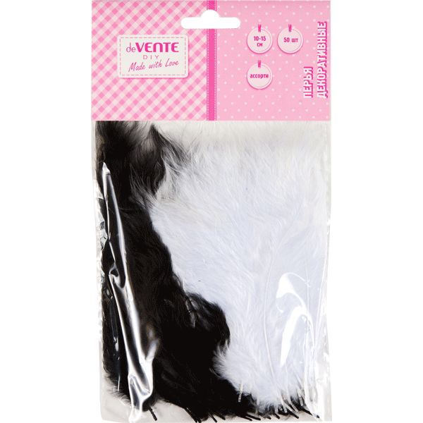 Перья декоративные (натуральные индюшиные) 10-15 см, deVENTE Черный микс (50 шт.) Акция!