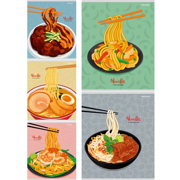 Тетрадь А5, клетка, 48 л., на скобе, 60 г/м², твин-лак, Prof-Press Блюдо из спагетти_5 дизайнов