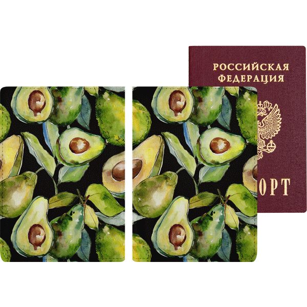 Обложка для паспорта иск. кожа/поролон/PVC, цв. печать, deVENTE Avocado