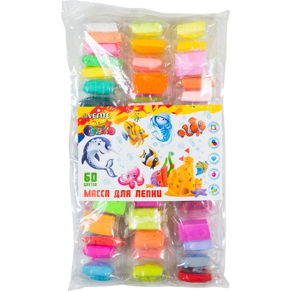 Пластилин воздушный (легкий) deVENTE, застывающий, 60 цветов, 10 г/шт., 3 стека, п/п