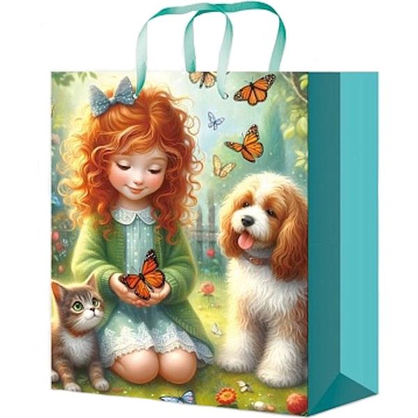 Пакет подарочный, 11.5*14.5*6 см, мел. бумага 128 г/м², глянц., Optima Девочка с бабочкой Акция!