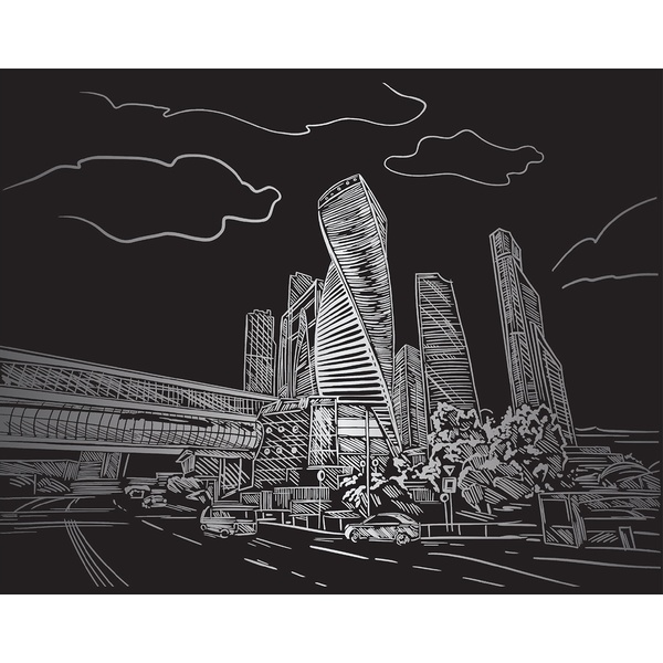 Гравюра Hobbius, 200*255 мм, основа "серебро", Москва-Сити, 14+