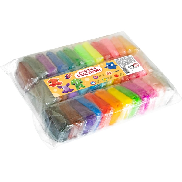 Пластилин воздушный (легкий) ЛУЧ, застывающий, 36 цветов, 10 г/шт., п/п