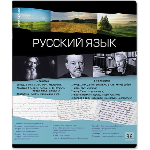 Тетрадь предметная 36 л., линия, 60 г/м², обл. мел. картон, ErichKrause Timeline_Русский язык