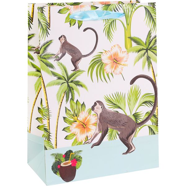 Пакет подарочный, 18*24*8.5 см, мел. бумага 210 г/м², матов. ламин., Dream cards Обезьяна в тропиках Акция!