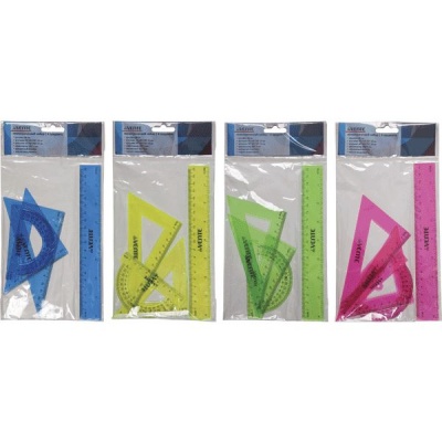 Инструменты чертежные 4 предм.: линейка 20, угольник 45/10 и 30/14, транспортир, deVENTE_ассорти