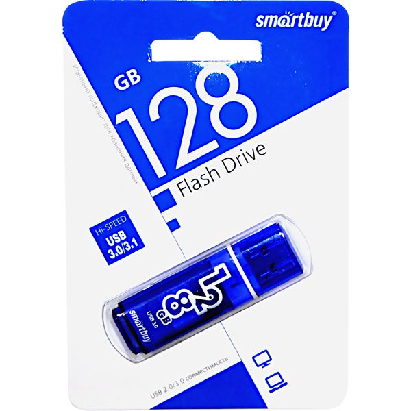 Флеш-накопитель USB 3.0/3.1, 128 ГБ, Smartbuy Glossy/ Темно-синий