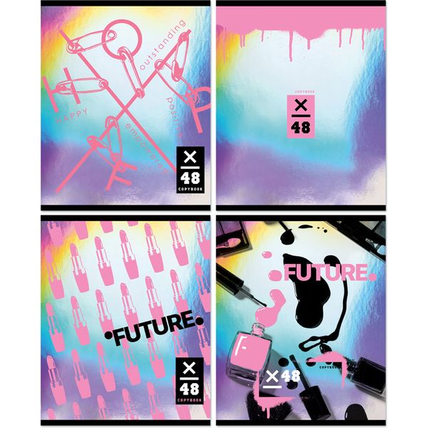 Тетрадь А5, клетка, 48 л., на скобе, 60 г/м², мат. лам., метал. пантон, BG Future pink_4 дизайна Акция!