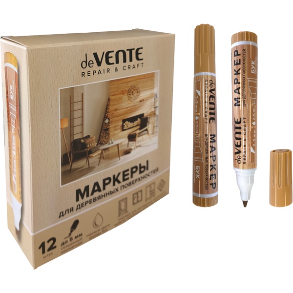 Маркер по дереву deVENTE Repair, цвет: бук, н-к "клин", 1.0-5.0 мм, пласт. корпус
