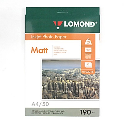Фотобумага А4, 190 г/м² , 50 л., матовая, 2-ст., LOMOND Inkjet