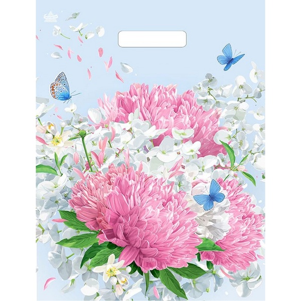 Пакет с вырубной ручкой, 31*40 см, полиэтилен 30 мкм, Нежная хризантема