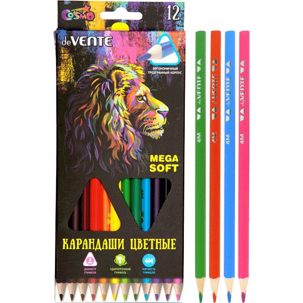 Карандаши цветные 12 шт., деревянные, трехгранные, 4М, deVENTE Trio Mega Soft (в к/к) Карандаши цветные 12 шт., деревянные, трехгранные, 4М, deVENTE Trio Mega Soft (в к/к)
