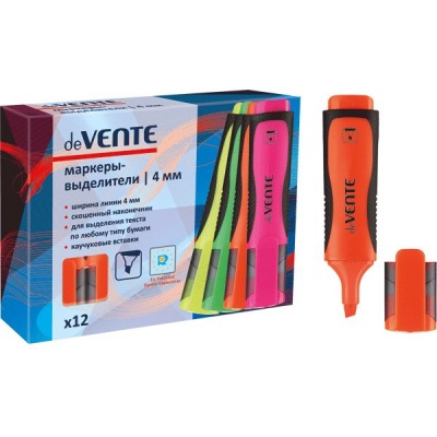 Текстмаркер оранжевый, неоновый, ШЛ 1-4 мм, н-к "клин", эрг. корпус, deVENTE