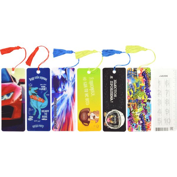 Закладка-линейка пластиковая, 152*57 мм, кисточка, табл. умнож. на обороте, deVENTE_6 дизайнов