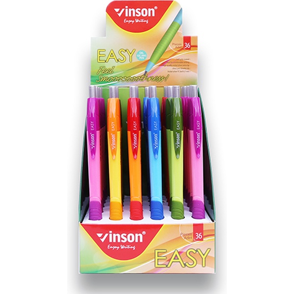 Ручка шариковая автомат., синяя, Ø 0.7 мм "игла", эрг. грип, VINSON Easy_5 дизайнов