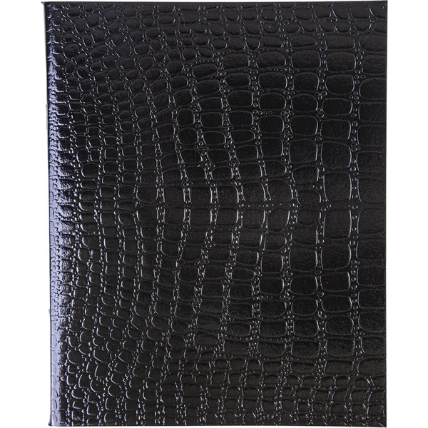 Тетрадь А5, 48 л., клетка, 60 г/м2, на скобе, облож. бумвинил, тисн. "croco", Hatber Metallic_черная