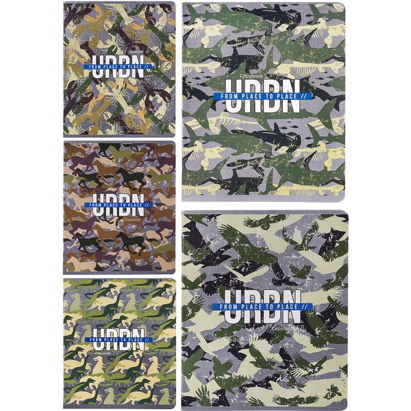 Тетрадь А5, клетка, 48 л., на скобе, 65 г/м², тисн. "лен", Collezione Милитари животные_5 дизайнов