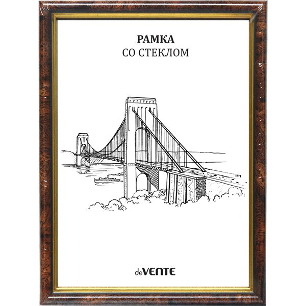 Рамка 21*30 см, пластик/ПММА, цвет: дуб + золото, Ш 14 мм, deVENTE Серия 5