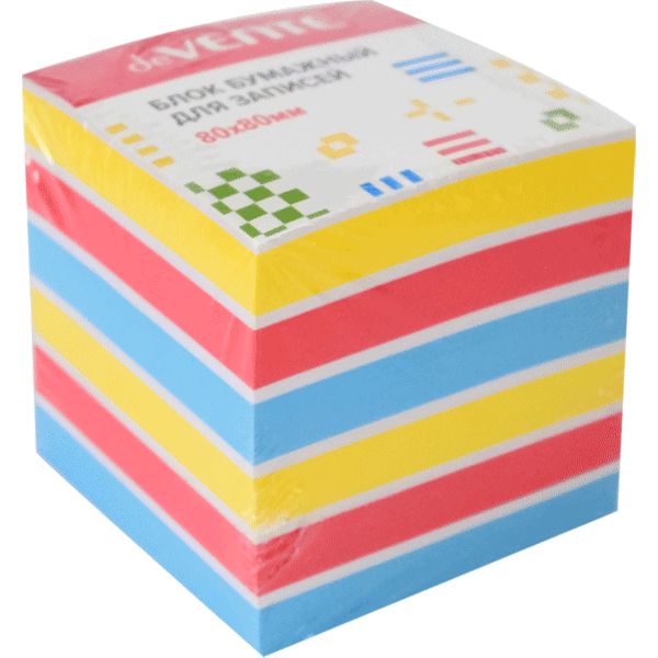 Бумага для заметок, 8*8*8 см, на склейке, 80 г/м², интенсив, 3 цвета + белая, deVENTE