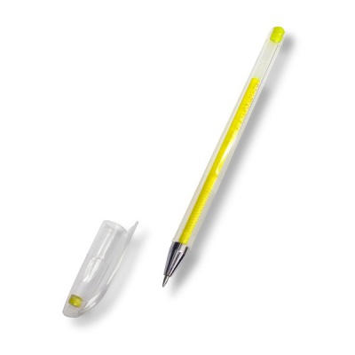 Ручка гелевая желтая, лин. 0.7 мм, ДП 450 м, рифл. грип, метал. н-к, Crown Hi-Jell Color Акция!