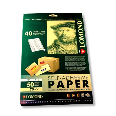 Бумага самоклеящаяся, 48.5*25.4 мм, 40 шт./А4, матовая, белая, 70 г/м², 50 л., LOMOND Универсальная