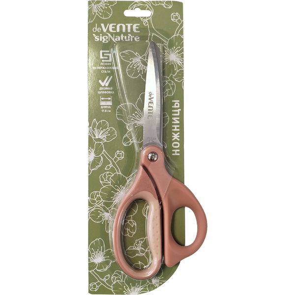 Ножницы 178 мм, эргономичные, прорезин. кольца, пудрово-розовые, deVENTE sigNATURE