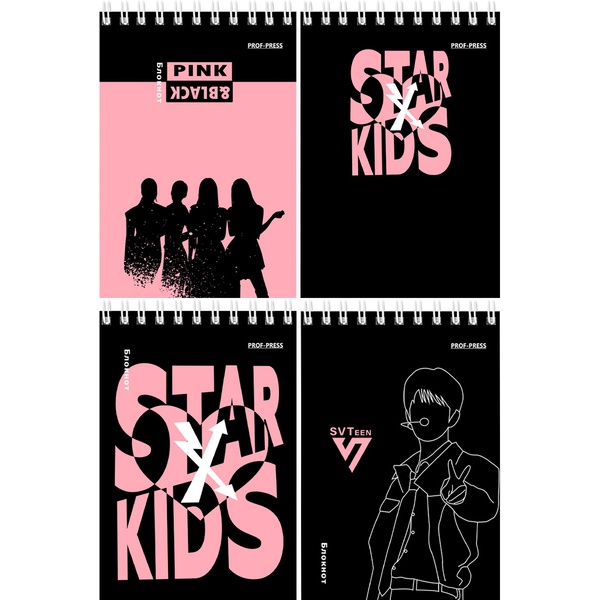 Блокнот на гребне А6, 40 л., клетка, 60 г/м², Prof-Press K-pop idols_4 дизайна Блокнот на гребне А6, 40 л., клетка, 60 г/м², Prof-Press K-pop idols_4 дизайна