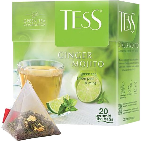 Чай TESS (Тесс) "Ginger Mojito", зеленый с ароматом мяты и лайма, 20 пирамидок по 1,8 г